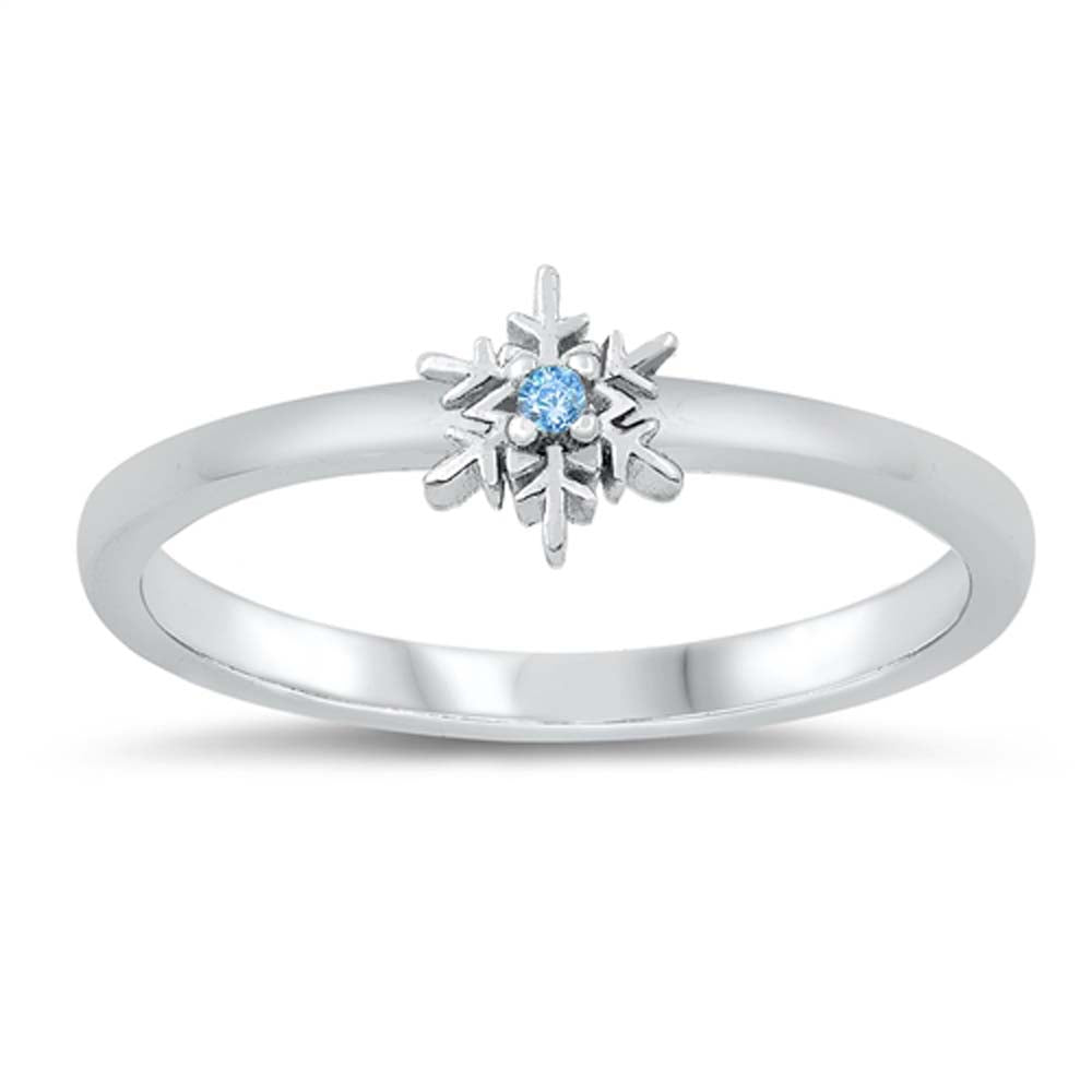 Sterling Silver Rhodium Plated Snowflake Blue Topaz CZ Ring