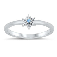 Load image into Gallery viewer, Sterling Silver Rhodium Plated Snowflake Blue Topaz CZ Ring