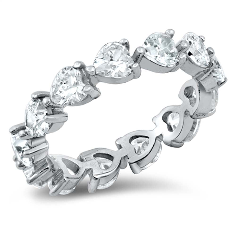 Sterling Silver Rhodium Plated Heat Eternity Clear CZ Ring