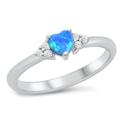 Sterling Silver Rhodium Plated Heart Lab Blue Opal Clear CZ Ring