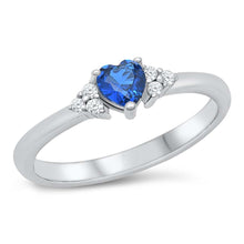 Load image into Gallery viewer, Sterling Silver Rhodium Plated Heart Blue Sapphire CZ Ring