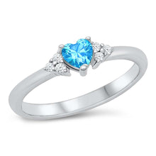 Load image into Gallery viewer, Sterling Silver Rhodium Plated Heart Blue Topaz CZ Ring