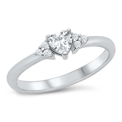 Sterling Silver Rhodium Plated Heart Clear CZ Ring