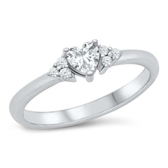 Sterling Silver Rhodium Plated Heart Clear CZ Ring