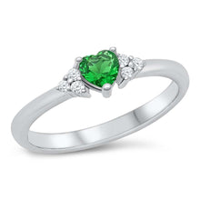 Load image into Gallery viewer, Sterling Silver Rhodium Plated Heart Emerald CZ Ring