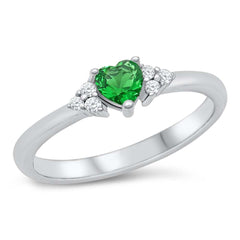 Sterling Silver Rhodium Plated Heart Emerald CZ Ring
