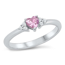 Load image into Gallery viewer, Sterling Silver Rhodium Plated Heart Pink CZ Ring