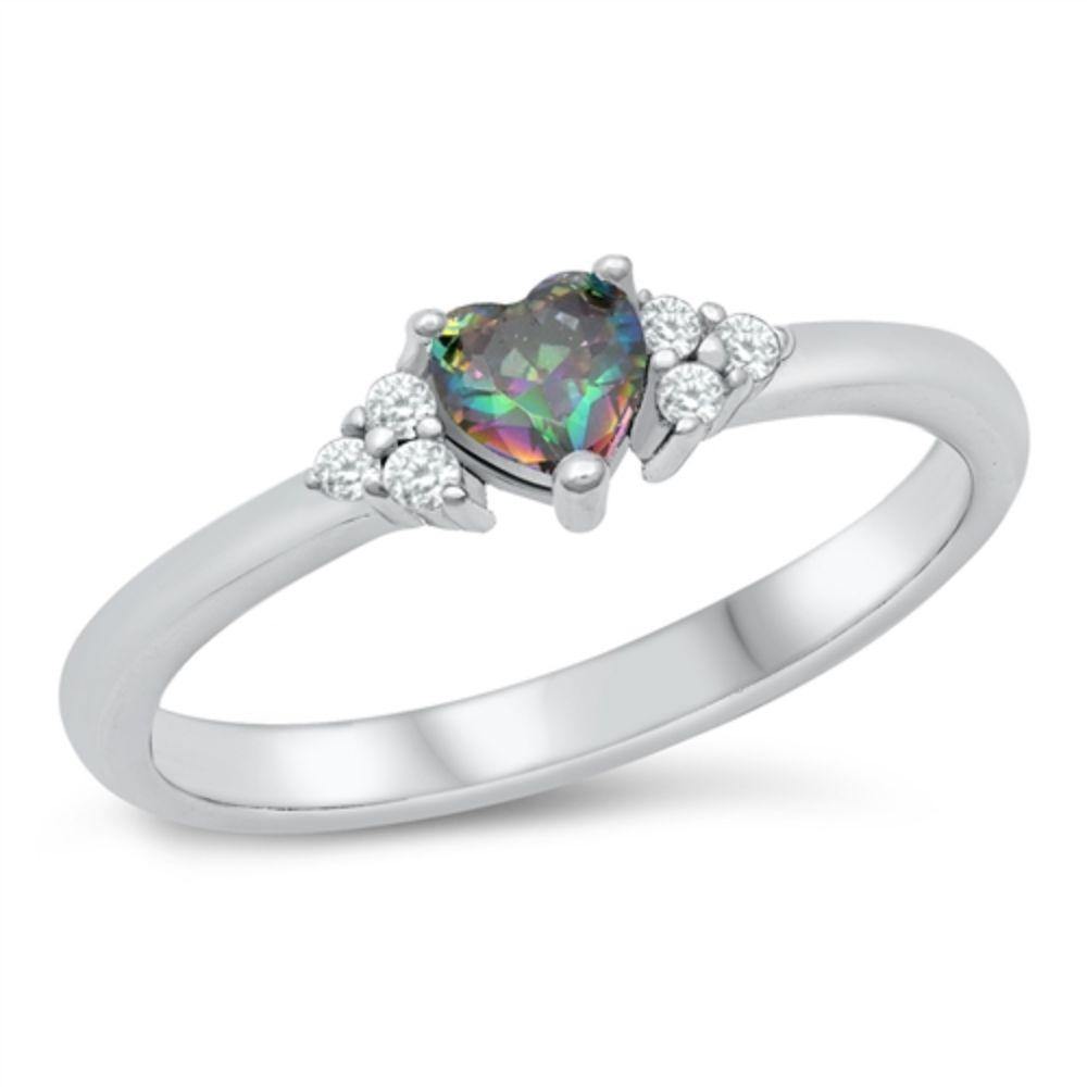 Sterling Silver Heart Rainbow Topaz CZ Ring