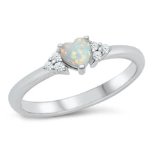 Load image into Gallery viewer, Sterling Silver Rhodium Plated Heart Lab White Opal Clear CZ Ring - silverdepot