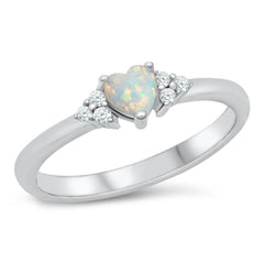 Sterling Silver Rhodium Plated Heart Lab White Opal Clear CZ Ring