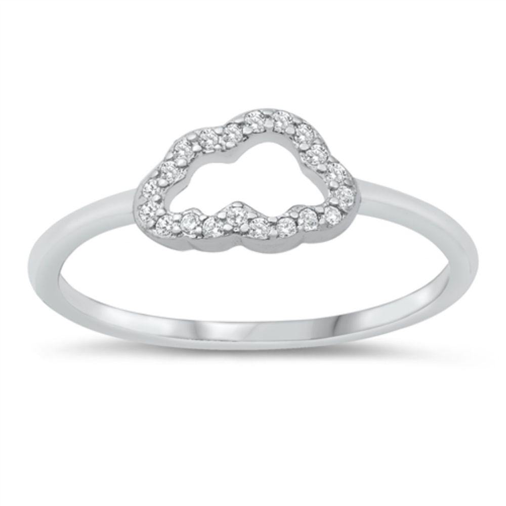 Sterling Silver Rhodium Plated Cloud Clear CZ Ring - silverdepot