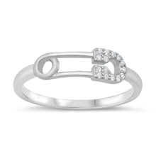 Load image into Gallery viewer, Sterling Silver Rhodium Plated Paperclip Clear CZ Ring - silverdepot