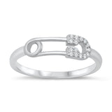 Sterling Silver Rhodium Plated Paperclip Clear CZ Ring