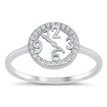 Load image into Gallery viewer, Sterling Silver Rhodium Plated Clock Clear CZ Ring - silverdepot