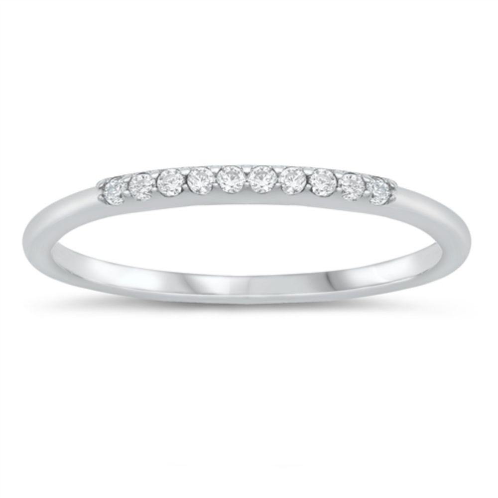 Sterling Silver Rhodium Plated Clear CZ Ring - silverdepot