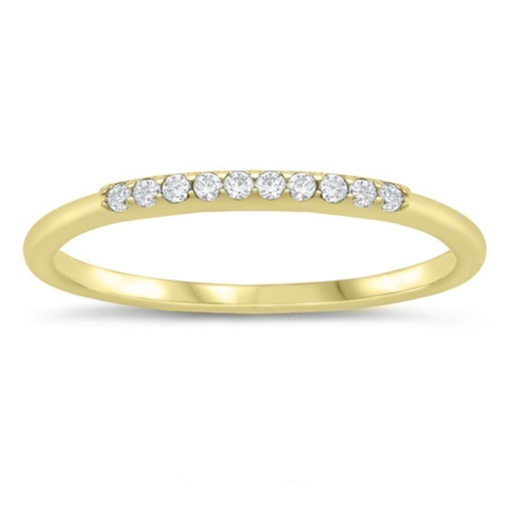 Sterling Silver Yellow Gold Plated Clear CZ Ring - silverdepot