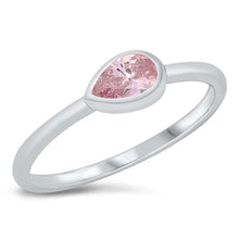 Load image into Gallery viewer, Sterling Silver Rhodium Plated Pear Pink CZ Ring