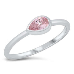 Sterling Silver Rhodium Plated Pear Pink CZ Ring