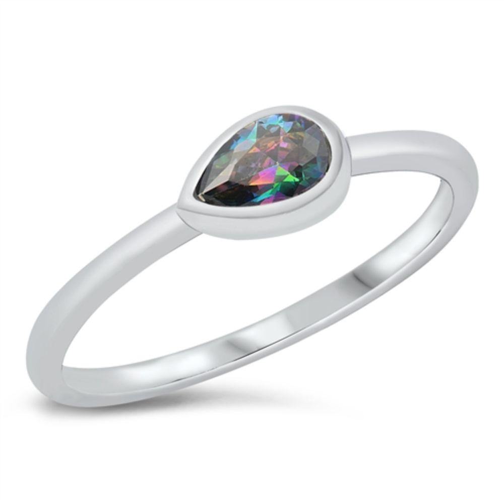 Sterling Silver Rhodium Plated Rainbow Topaz CZ Ring - silverdepot
