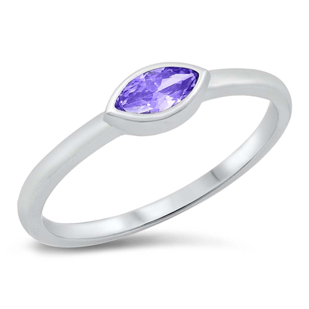 Sterling Silver Rhodium Plated Marquise Amethyst CZ Ring