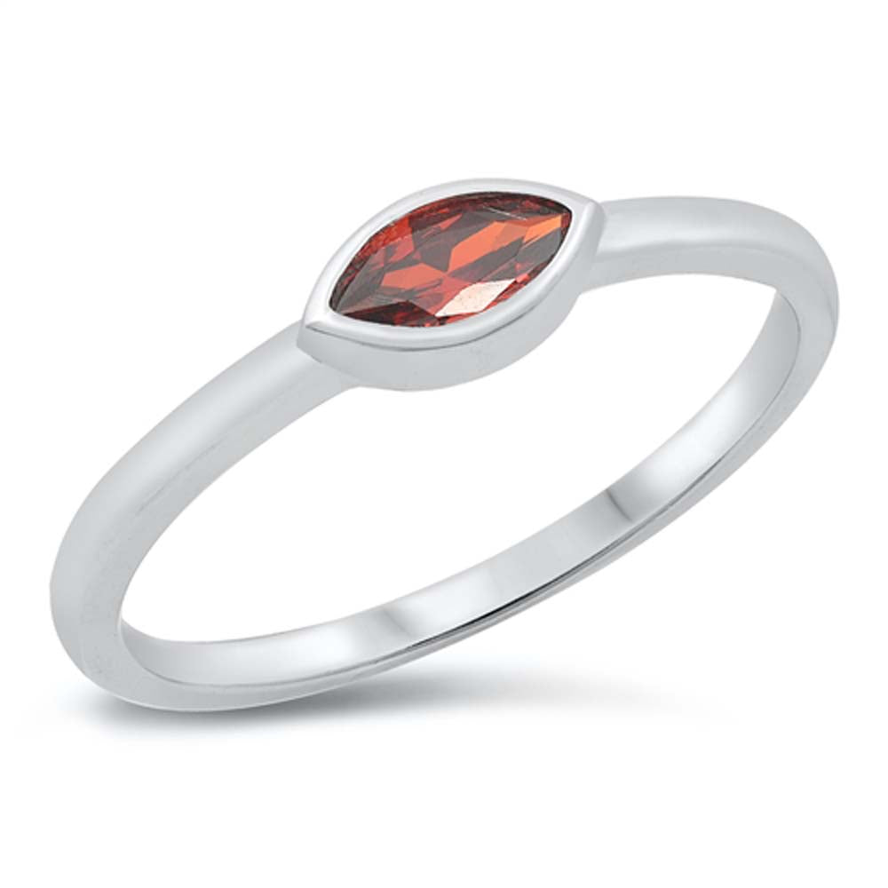 Sterling Silver Rhodium Plated Marquise Garnet CZ Ring