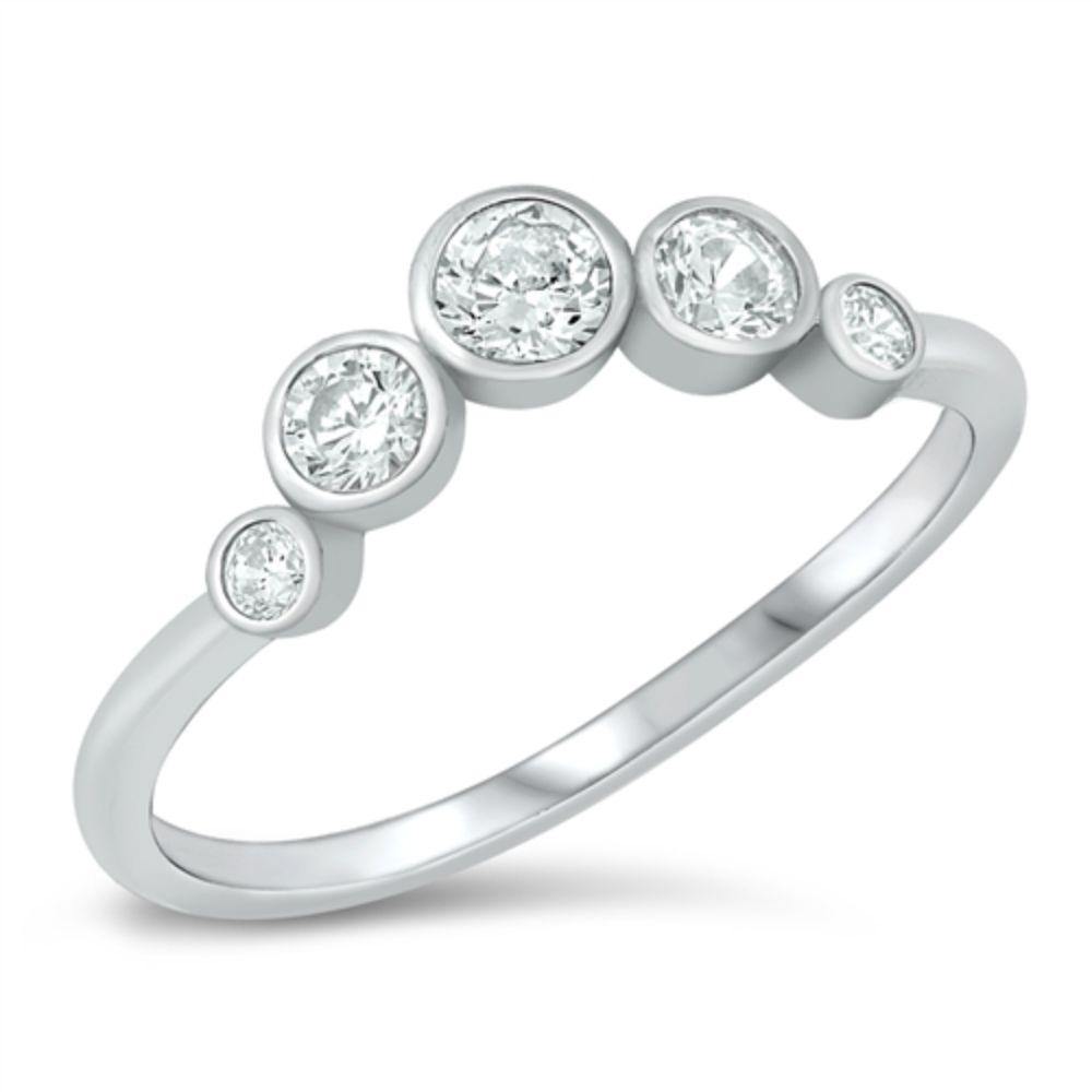 Sterling Silver Rhodium Plated Clear CZ Ring - silverdepot