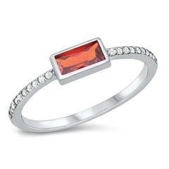 Sterling Silver Rhodium Plated Baguette Garnet CZ Ring