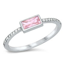 Load image into Gallery viewer, Sterling Silver Rhodium Plated Baguette Pink CZ Ring