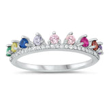 Sterling Silver Rhodium Plated Multicolor CZ Ring