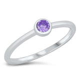 Sterling Silver Rhodium Plated Little Solitaire Amethyst CZ Ring