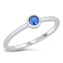 Load image into Gallery viewer, Sterling Silver Rhodium Plated Little Solitaire Blue Sapphire CZ Ring