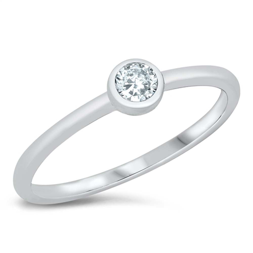 Sterling Silver Rhodium Plated Little Solitaire Clear CZ Ring