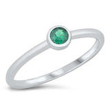 Sterling Silver Rhodium Plated Little Solitaire Emerald CZ Ring