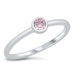 Sterling Silver Rhodium Plated Little Solitaire Pink CZ Ring