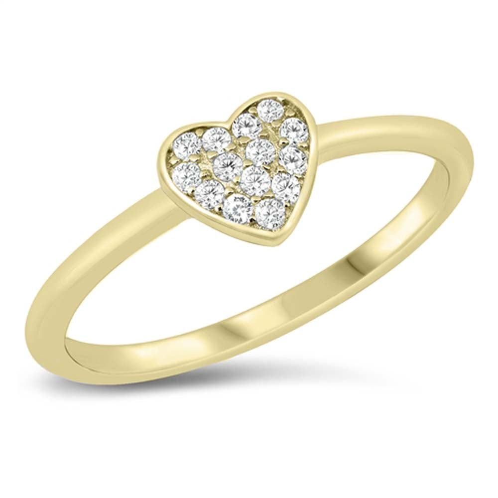 Sterling Silver Yellow Plated Heart Clear CZ Ring