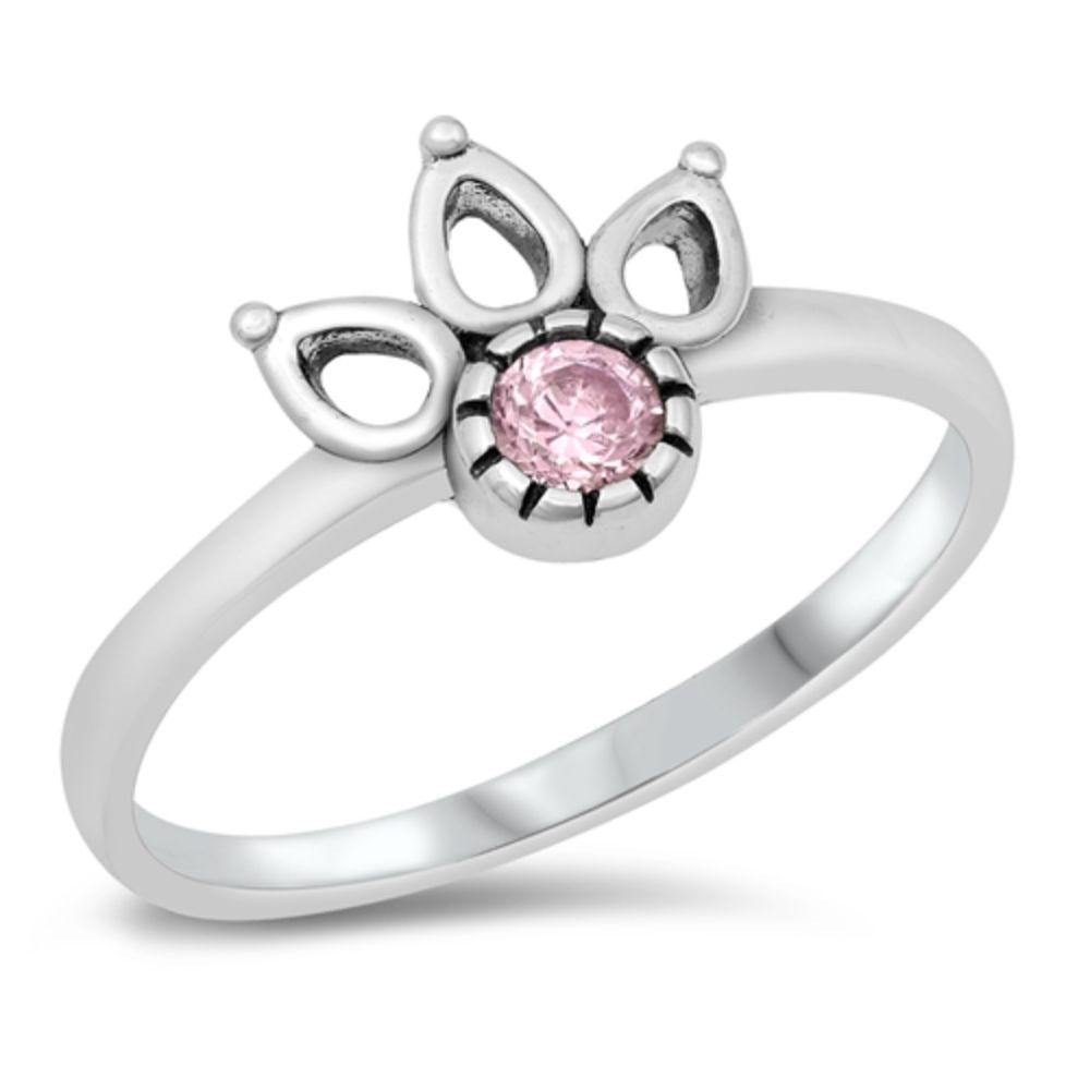 Sterling Silver Bali Design Pink CZ Ring - silverdepot