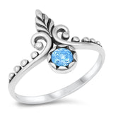 Sterling Silver Oxidized Bali Design Blue Topaz CZ Ring