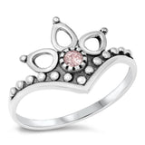 Sterling Silver Oxidized Bali Design Pink CZ Ring