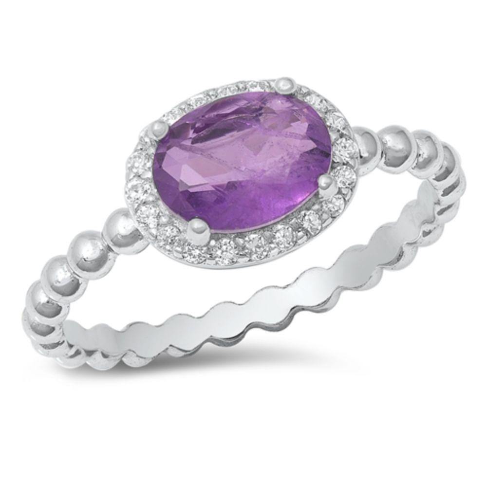 Sterling Silver Rhodium Plated Milky Purple CZ Ring - silverdepot