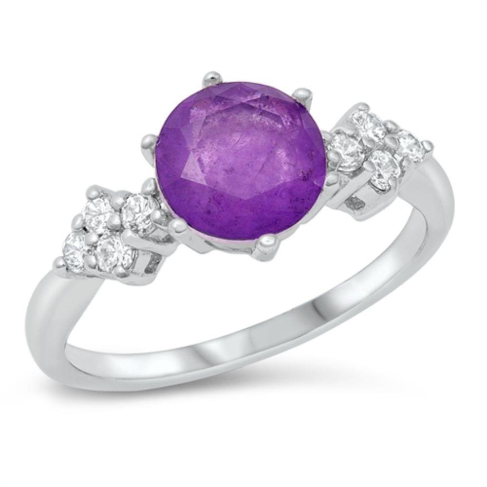 Sterling Silver Rhodium Plated Milky Purple CZ Ring - silverdepot