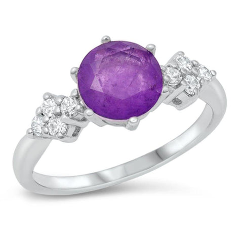 Sterling Silver Rhodium Plated Milky Purple CZ Ring