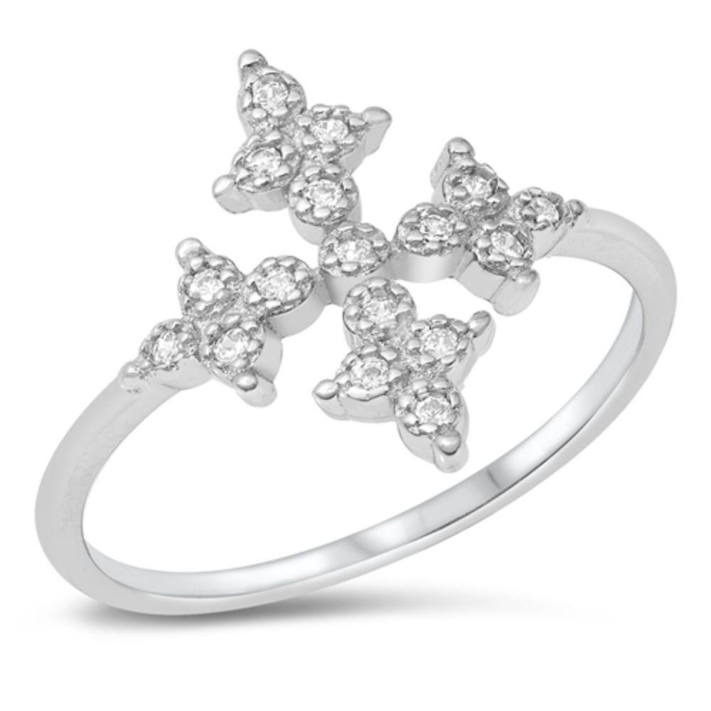 Sterling Silver Rhodium Plated Cross Clear CZ Ring - silverdepot