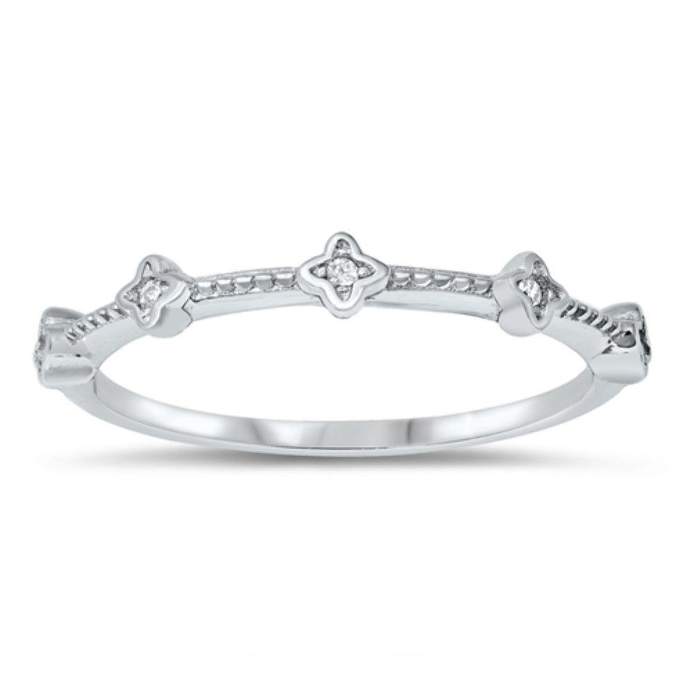 Sterling Silver Rhodium Plated Clear CZ Ring - silverdepot