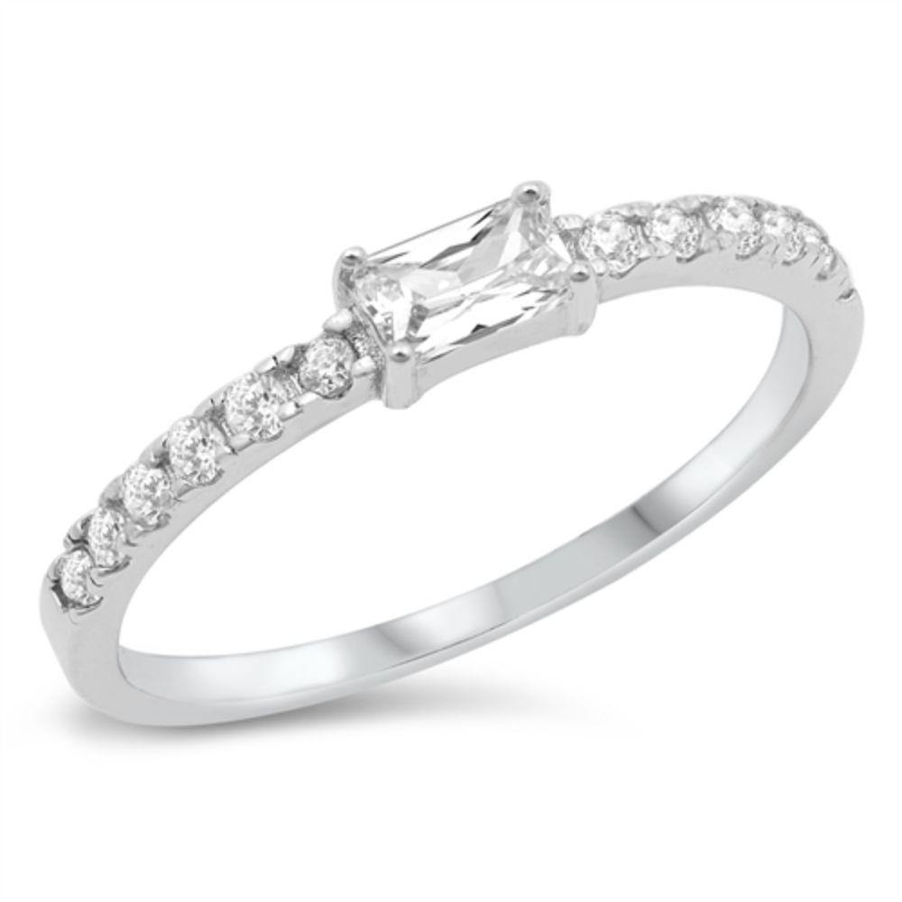 Sterling Silver Rhodium Plated Clear CZ Ring - silverdepot