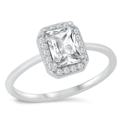 Sterling Silver 10mm Princess Cut Clear CZ Engagement Ring