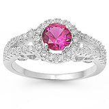 Sterling Silver Ruby Round Shaped Clear CZ RingAnd Face Height 10mm