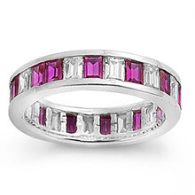 Load image into Gallery viewer, Sterling Silver Ruby Wedding Band With Clear CZ RingAnd Band Width 5mm