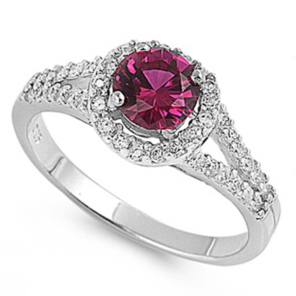 Sterling Silver Ruby Round Shaped Clear CZ RingAnd Band Width 9mm