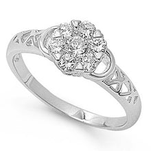 Load image into Gallery viewer, Sterling Silver Round Flower Shaped Clear CZ RingAnd Band Width 7mm
