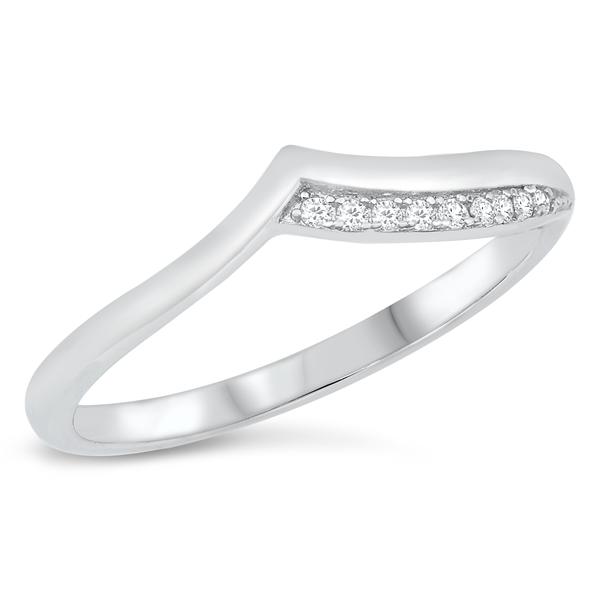 Sterling Silver V Shape Clear CZ Ring